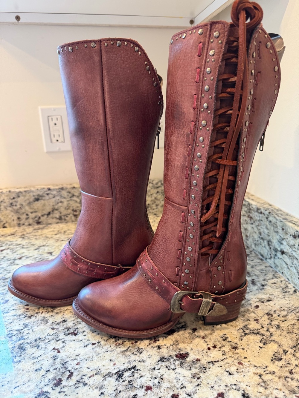 Freebird Contour Burgundy Leather Lace-Up Studded Riding Boots 6 NEW - Picture 3 of 7